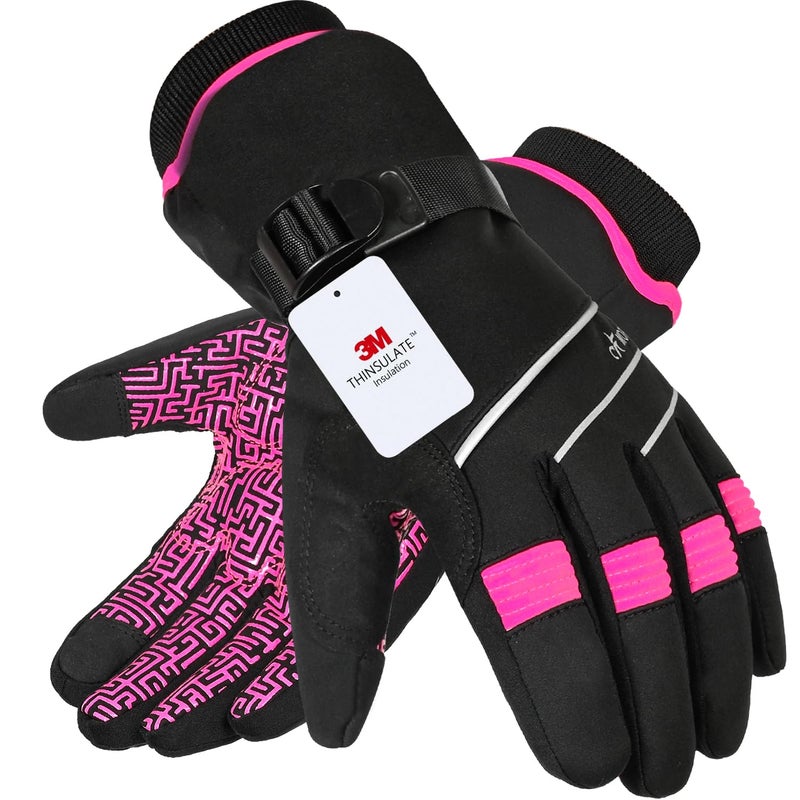 MOREOK Waterproof & Windproof -30Â°F Winter Gloves for Men/Women, 3M Thinsulate Thermal Gloves Touch Screen Warm Gloves for Skiing,Cycling,Motorcycle,Running-Pink-XS - Image 1